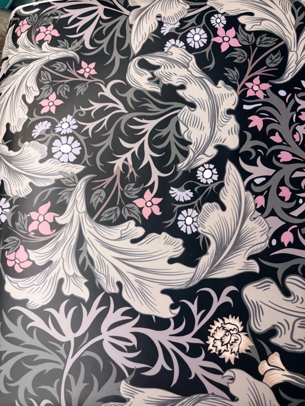 William Morris Botanical style Wallpaper Roll in Black and Olive Green - Picture 3 of 7
